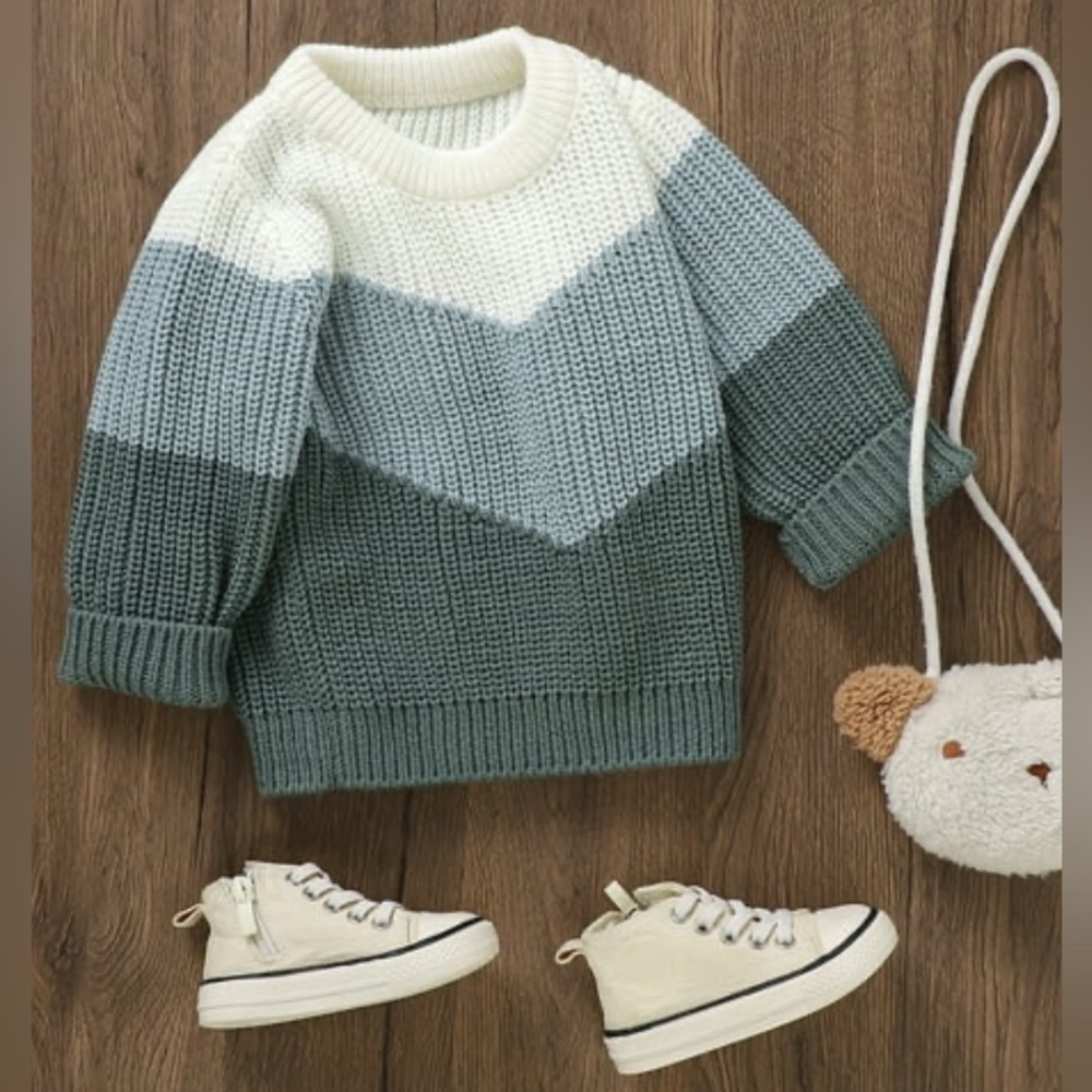 Boys Colorblock Knit Sweater - Green and White Size 2-3yrs